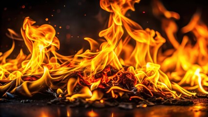 Fototapeta premium A mesmerizing display of vibrant flames dancing on a bed of smoldering embers, casting an intense glow and radiating heat