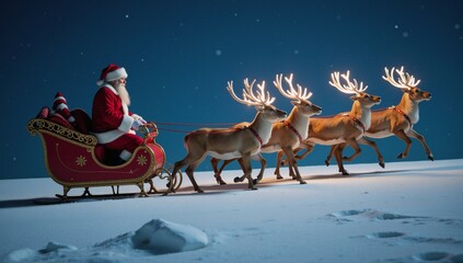 Scene of Santa Claus on his sleigh amidst a twinkling starlit night sky