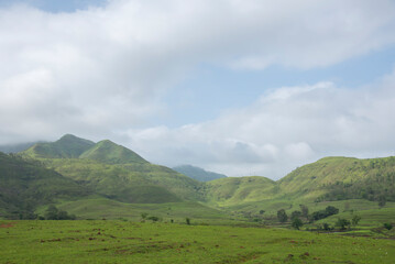 Obraz premium Monsoon landscape, rainy season, Climate change, Amazing Dramatic view, Maharashtra, India. background, cover, poster, wallpaper, soft focus