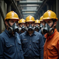 Workers wear respirators for protection during hazardous work