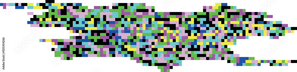 Poster a colorful pixelated image with a black and white background