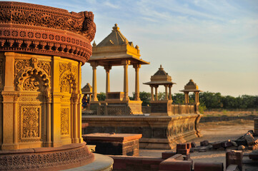 Cenotaphs of Royal families carved in sandstone at Chhatardi, Gujarat, India.