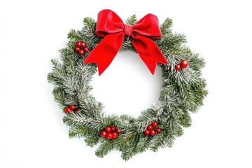 Wreath With Red Bow. Festive Christmas Chaplet Decoration for Happy Holiday Celebration