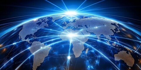 Obraz premium The world is connected through a fast and reliable internet network. This technology allows for quick data transfer, bridging continents and cultures.