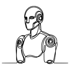 one line drawing half body robot technology vector illustration template design