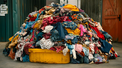 Fototapeta premium A Pile of Discarded Clothing and Textiles for Donation in Natural Light