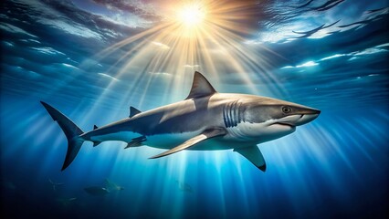 Obraz premium Majestic Big Shark in Deep Blue Water - Perfect for Ocean Wildlife Themes