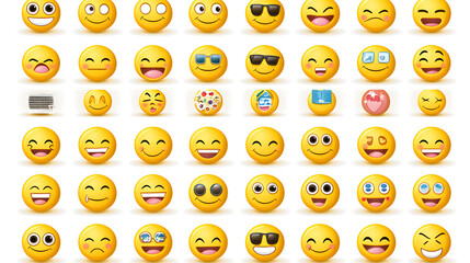Collection of cheerful emojis in vibrant colors