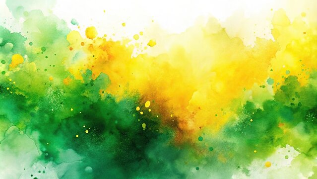 abstract watercolor background with yellow and green splashes in forced perspective