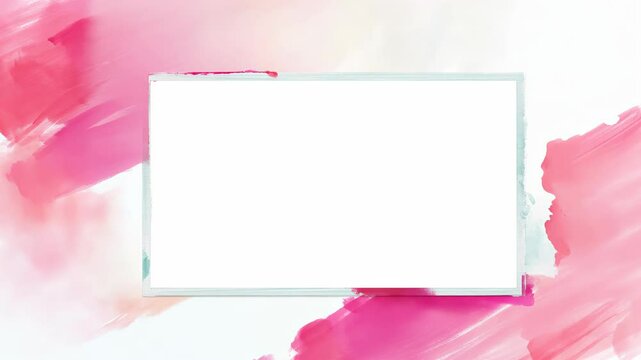 blank white rectangular frame on a soft pink watercolor background