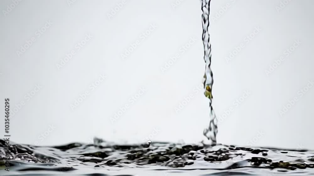 Poster clear stream of water falling into a pool, creating ripples on the surface, symbolizing purity and f