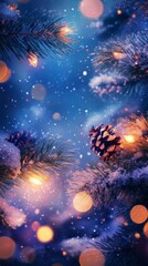 Fototapeta premium Glistening Pine Cones and Snowy Fir Branches in Winter Wonderland