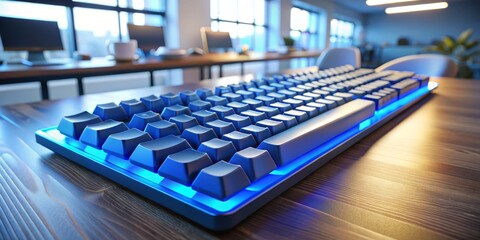Obraz premium Transform user experience in digital interfaces with a next-generation blue-key keyboard, emphasizing modern technology, intuitive design, and innovative solutions for improved interaction.