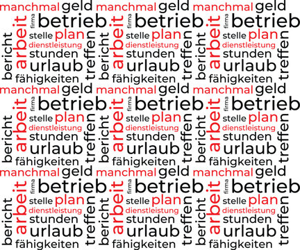 Wortwolke Vorlage über Arbeit in deutscher Sprache. Konzeptueller Vektor Hintergrund