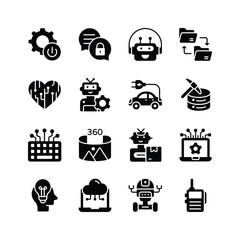 Artificial intelligence, robotics, and automation icons. Ideal for websites, presentations, and marketing materials.