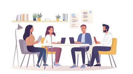 Four Colleagues Collaborating in a Modern Office Setting