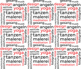 Wort Wolke Vorlage über Hobby in deutscher Sprache. Konzeptueller Vektor Hintergrund