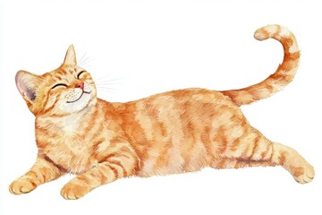 A cheerful orange cat lounging comfortably, radiating warmth and joy in a serene setting, perfect for pet lovers and artwork.