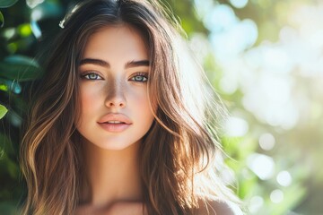 Naklejka premium Beautiful woman with long hair, Generative AI