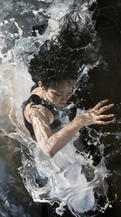 Fototapeta premium Woman in Water: A Dramatic Black and White Portrait