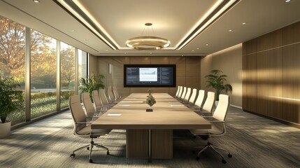 Modern Conference Room with Large Table and Windows