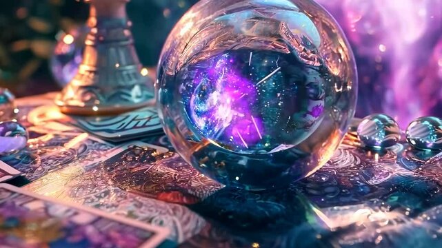 Mystical collage with tarot cards, crystal balls, and mystical symbols, Video