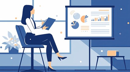 Businesswoman presenting data analysis in modern office setting