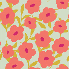 Cute Bold Floral and Leaf Vector Seamless Pattern. Perfect for fabric, wallpaper and children's projects. 