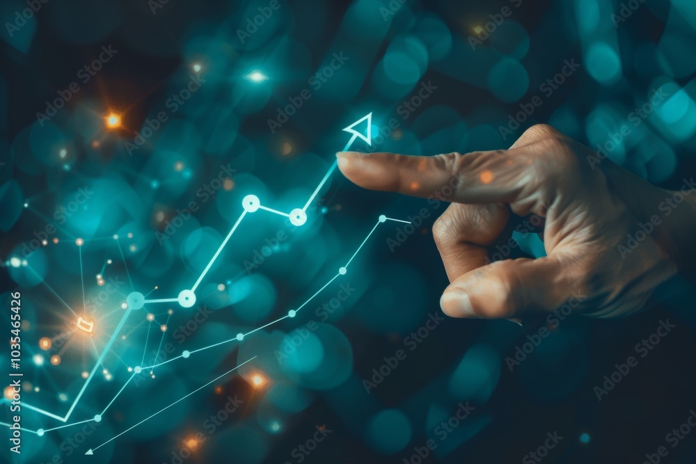 Poster hand pointing growth arrow success business target background of up icon direction development graph