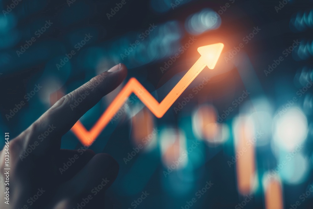 Poster hand pointing growth arrow success business target background of up icon direction development graph