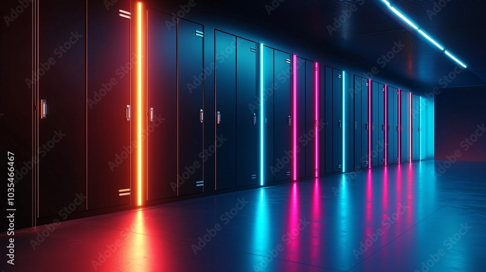 Aufkleber futuristic neon-lit virtual vault with biometric security - encrypted data protection and active fir