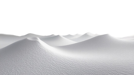 Snowdrift isolated. Snow landscape decoration, frozen hills. White snow covered hill with a few small snow piles. Empty snow banks field. Transparent background. Christmas illustration