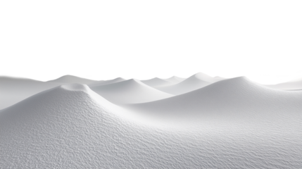 Snowdrift isolated. Snow landscape decoration, frozen hills. White snow covered hill with a few small snow piles. Empty snow banks field. Transparent background. Christmas illustration