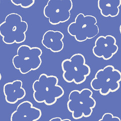 Cute Blue and Pink Bold Floral Vector seamless Pattern. Perfect for fabric, wallpaper and children's projects. 