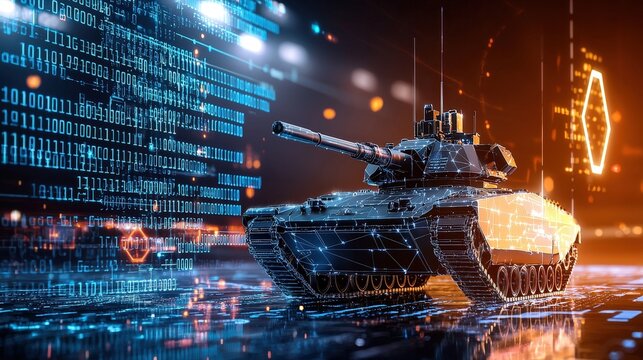 A tank is shown in front of a computer screen with a lot of numbers
