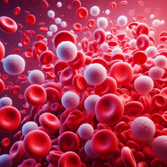 Red blood cells and white blood cells 4D model, background.
