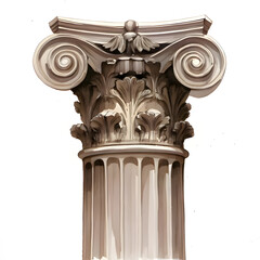 "Watercolor hand-drawn clip art of a classic Roman column, architectural PNG on white background
