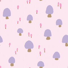 Cute Vegetable Purple Mushroom Seamless Pattern for Clothes and Textile