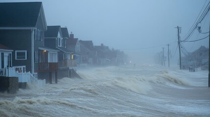 Coastal Town Submerged Under Heavy Rainfall and Flooding