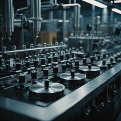Obraz premium Precision milling machines are active in state-of-the-art manufacturing plant, working on components with high efficiency and accuracy. Modern factory workshop for continuous production. Generated AI