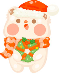 white bear holding wreath christmas. Cute christmas Character. hand drawn illustration.
