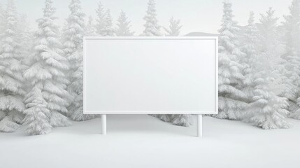 Blank billboard in snowy mountain landscape with fog for winter advertising design