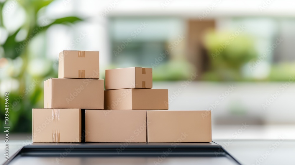Poster efficient package loading: close-up of delivery process and logistics management
