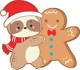 Cute sloth christmas version. Funny baby sloth animal series christmas illustration.