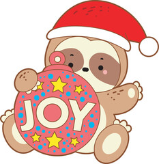 Cute sloth christmas version. Funny baby sloth animal series christmas illustration.