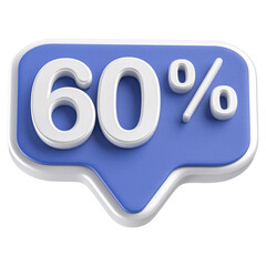 60 Percent Discount Blue Number 3D Badge 