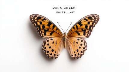 Obraz premium Dark green fritillary butterfly close-up on white background