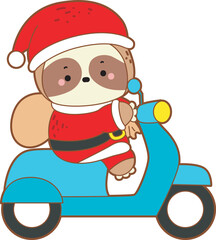 Cute sloth christmas version. Funny baby sloth animal series christmas illustration.