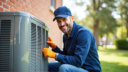 Heating, Ventilation and Air Conditioning technician checks and repairs a hvac system for faults and malfunctions and sets it up