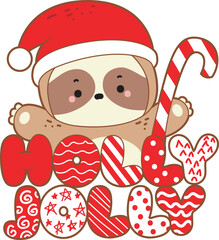 Cute sloth christmas version. Funny baby sloth animal series christmas illustration.